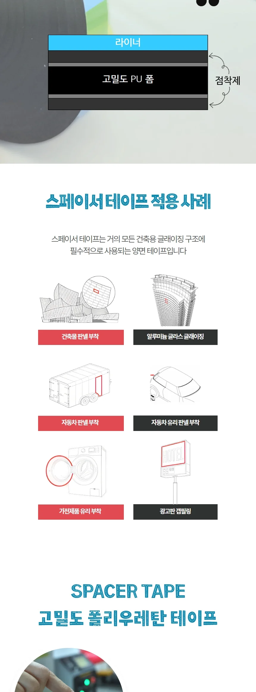 2111 노튼 노턴테이프 스페이서폼 테이프 글라스 유리 알루미늄 판넬 보강대 생고뱅 호환 상세 이미지 4