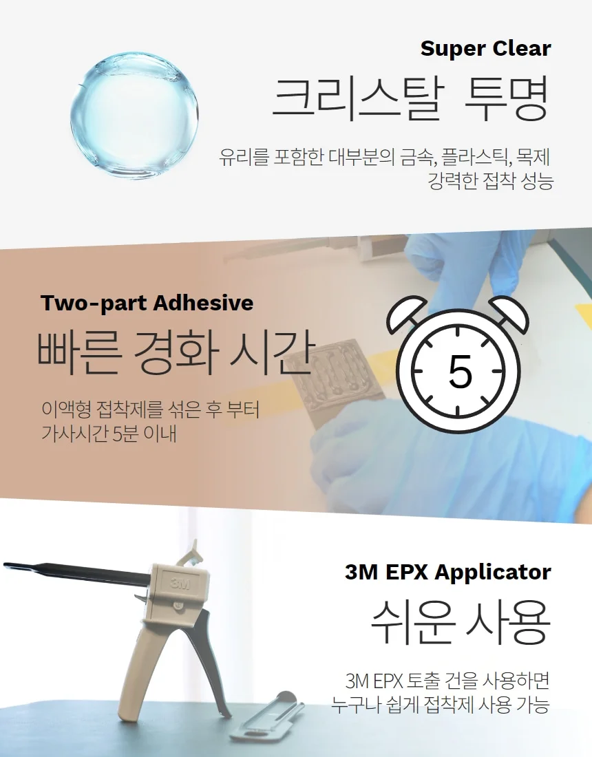 3M DP100PLUS DP100FR 유리 투명 연질 속경화 이액형 에폭시 접착제 5분 상세 이미지 2