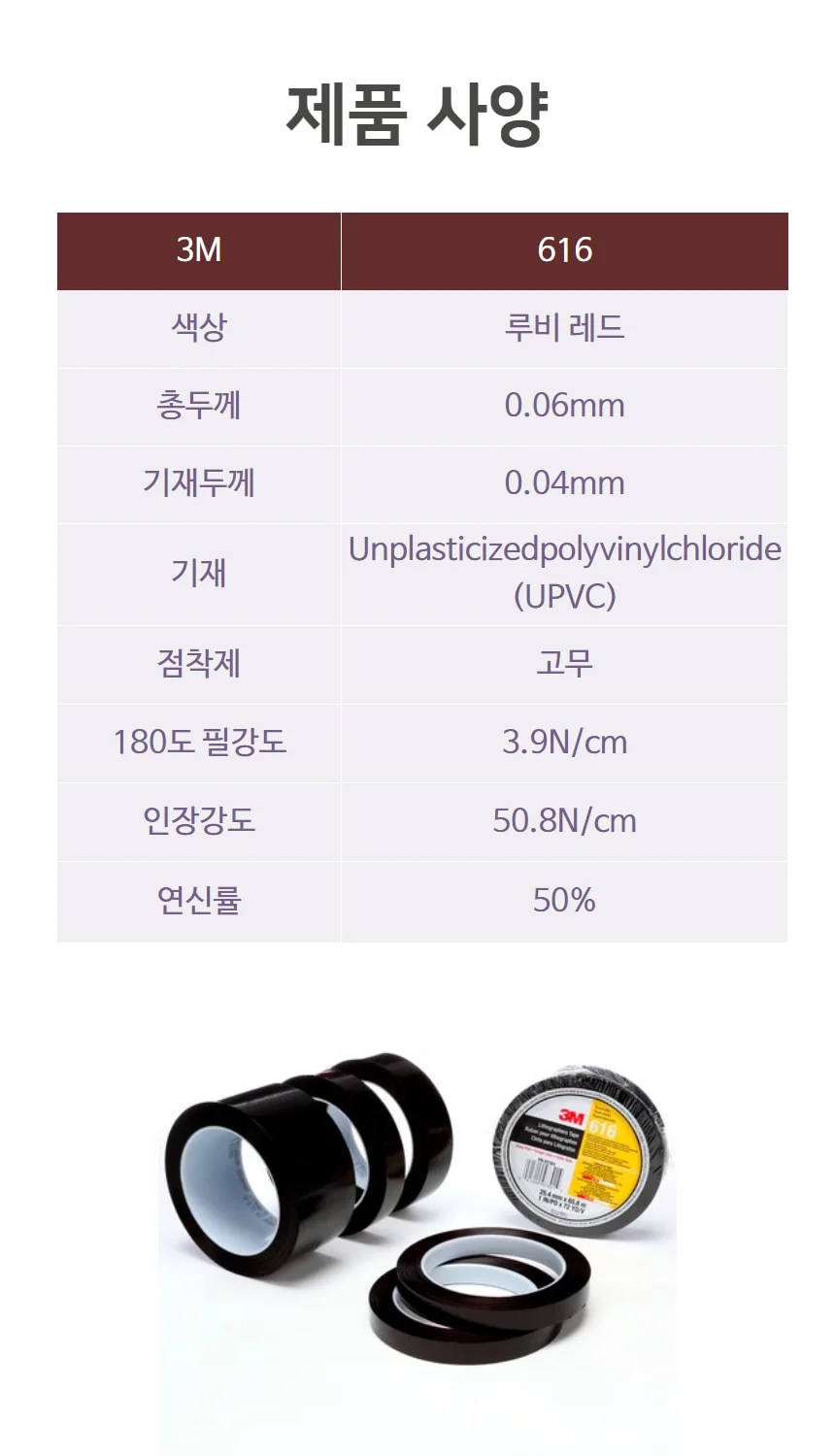 3M 616 681도장 피막 검사용 테이프 6mm 12.5mm 25mm X 66m 상세 이미지 3